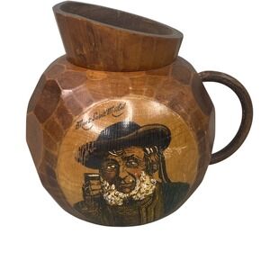 Vintage Mont Saint Michel Hand Carved Wooden Pitcher Folk Art Portrait